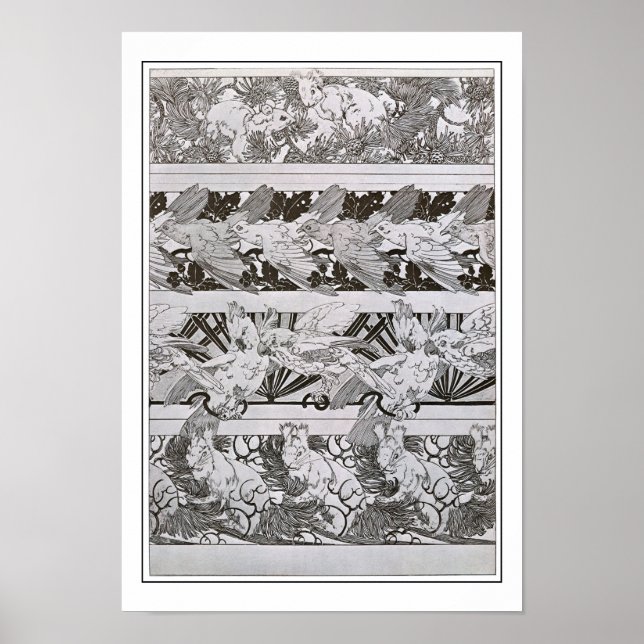 Squirrels & Birds of Art Nouveau Style, Mucha Poster (Front)
