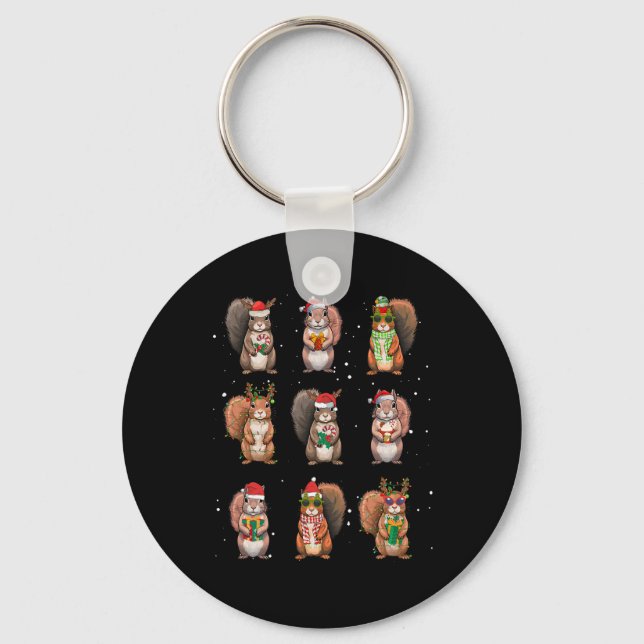 Squirrels Christmas Lights Decor Funny Squirrel Lo Key Ring (Front)