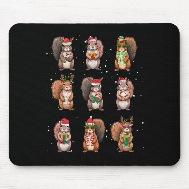 Squirrels Christmas Lights Decor Funny Squirrel Lo Mouse Mat (Front)