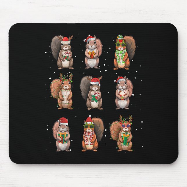 Squirrels Christmas Lights Decor Funny Squirrel Lo Mouse Mat (Front)