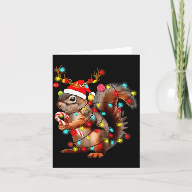 Squirrels Christmas Lights Funny Xmas Squirrel Lov Card (Front)