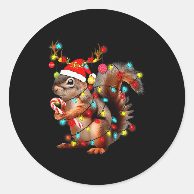Squirrels Christmas Lights Funny Xmas Squirrel Lov Classic Round Sticker (Front)
