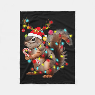 Squirrels Christmas Lights Funny Xmas Squirrel Lov Fleece Blanket
