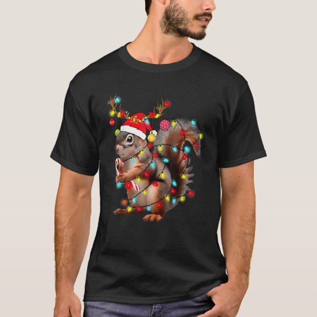 Squirrels Christmas Lights Funny Xmas Squirrel Lov T-Shirt (Front)