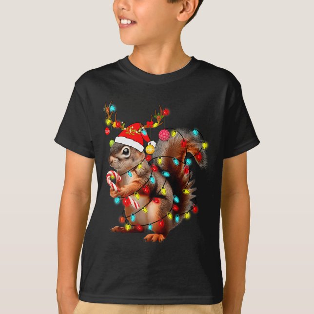 Squirrels Christmas Lights Funny Xmas Squirrel Lov T-Shirt (Front)