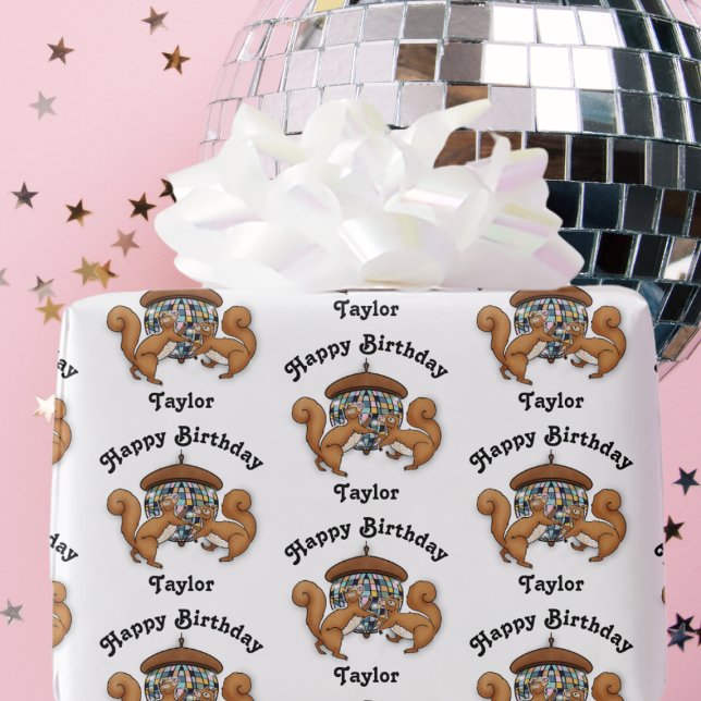 Squirrels Disco Happy Birthday Name Wrapping Paper (Creator Uploaded)