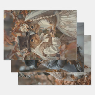 Squirrels Getting Married in Forest Decoupage  Wrapping Paper Sheet