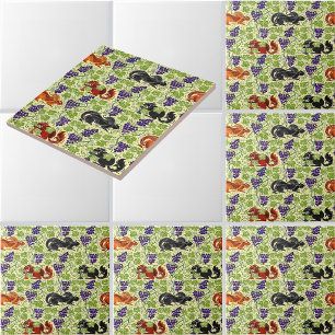 Squirrels in Grapevine Retro Victorian Era Pattern Tile