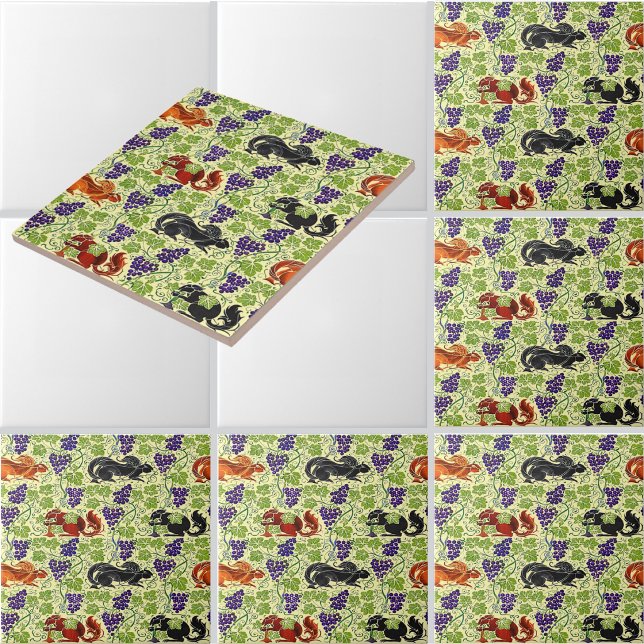 Squirrels in Grapevine Retro Victorian Era Pattern Tile (Creator Uploaded)
