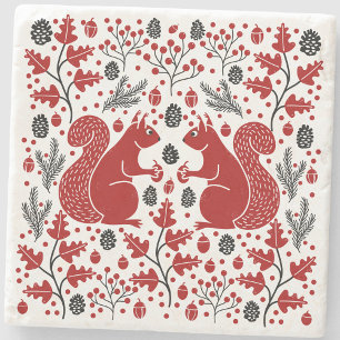 Squirrels in the Forest Art Stone Coaster