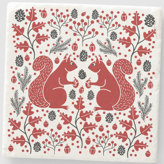 Squirrels in the Forest Art Stone Coaster