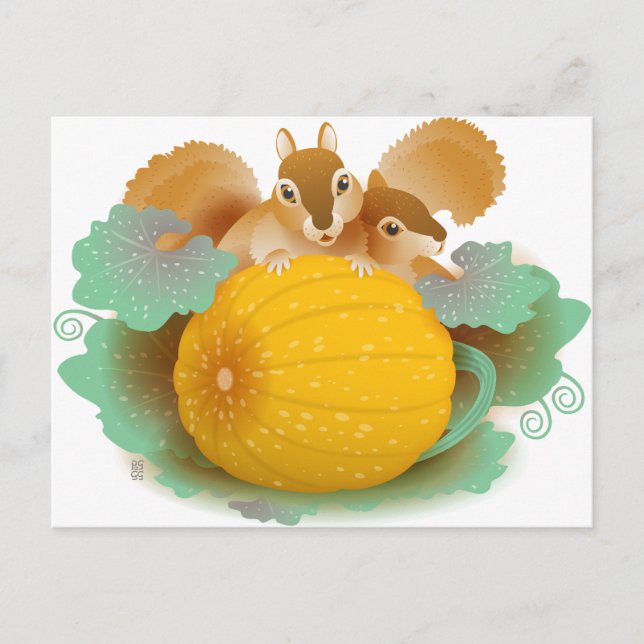 squirrels in the pumpkin patch postcard (Front)