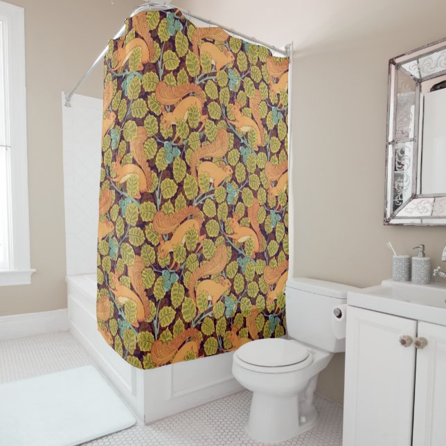 Squirrels In Trees Vintage Art Nouveau  Shower Curtain (In Situ)