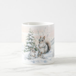 Squirrels in winter forest  coffee mug