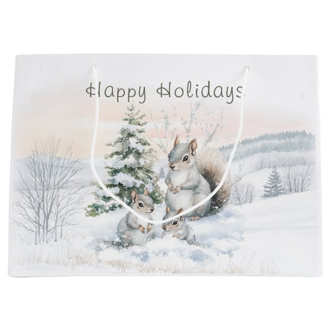 Squirrels in winter forest  large gift bag (Front)