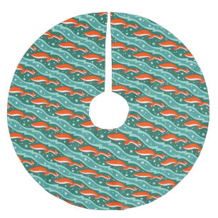 Squirrels jumping in the snow on a Christmas tree Brushed Polyester Tree Skirt