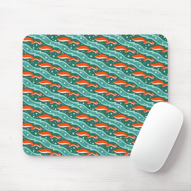 Squirrels jumping in the snow on a Christmas tree Mouse Mat (With Mouse)