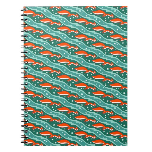 Squirrels jumping in the snow on a Christmas tree Notebook (Front)