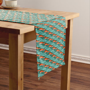 Squirrels jumping in the snow on a Christmas tree Short Table Runner