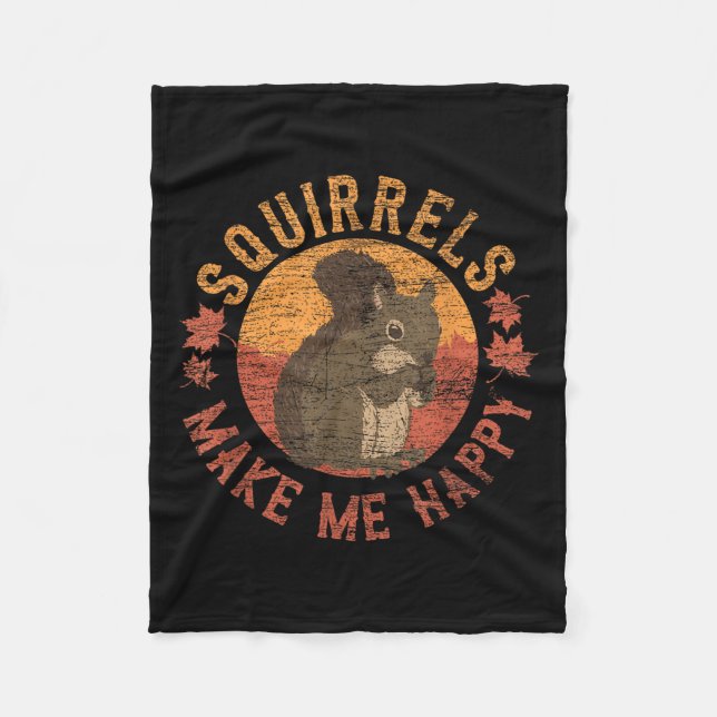 Squirrels Make Me Happy - Vintage Squirrel  Fleece Blanket (Front)