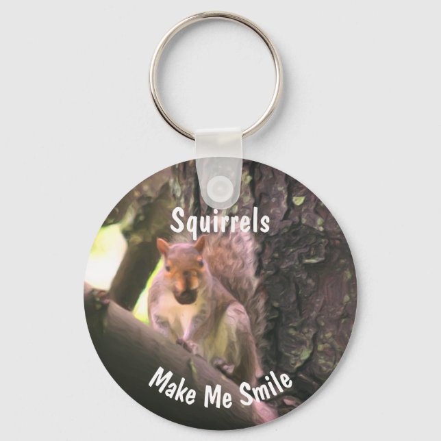 Squirrels Make Me Smile Animal Art Key Ring (Front)
