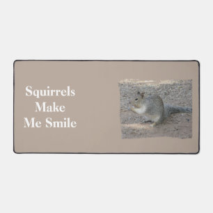 Squirrels Make Me Smile Grey Forest Animal Desk Mat