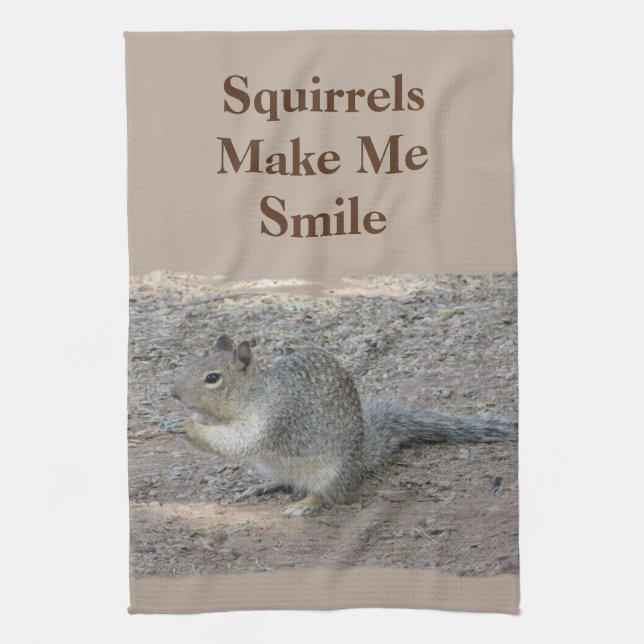 Squirrels Make Me Smile Little Forest Animal Tea Towel (Vertical)