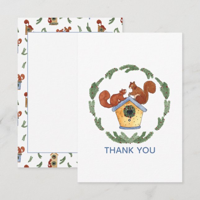 Squirrels on Birdhouse Holiday Thank You Card (Front/Back)