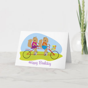 Squirrels on Tandem Bike Birthday Card