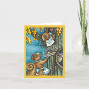 SQUIRRELS & OWL THANKSGIVING, HOMEMADE PIE Blank Card