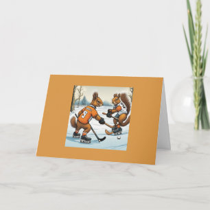 Squirrels playing hockey Happy Birthday Card