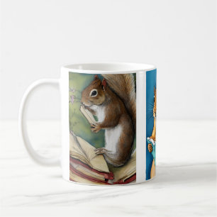 Squirrels Reading Books Watercolor Illustrations Coffee Mug