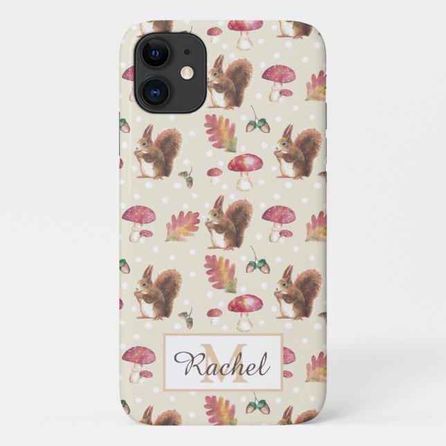 Squirrels & Toadstools Autumn Pattern Personalised Case-Mate iPhone Case (Back)