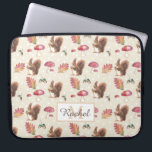 Squirrels & Toadstools Autumn Pattern Personalised Laptop Sleeve<br><div class="desc">Cute watercolor squirrel,  toadstools and Autumn leaves pattern.</div>