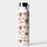Squirrels & Toadstools Autumn Pattern Personalised Water Bottle<br><div class="desc">Cute watercolor squirrel,  toadstools and Autumn leaves pattern.</div>