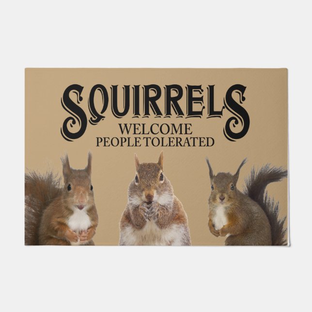 Squirrels Welcome People Rug, Cute Animal  Doormat (Front)