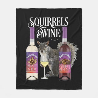Squirrels & Wine - Funny Squirrel Lover and Wine D Fleece Blanket