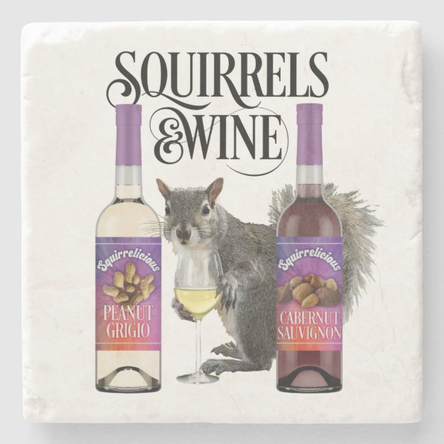 Squirrels & Wine - Funny Squirrel Lover and Wine D Stone Coaster (Front)