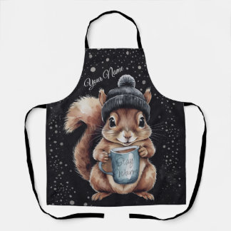 Squirrels with cup and snow "Stay Warm" Apron