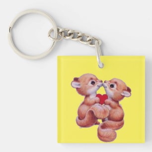 Squirrels With Heart Key Ring