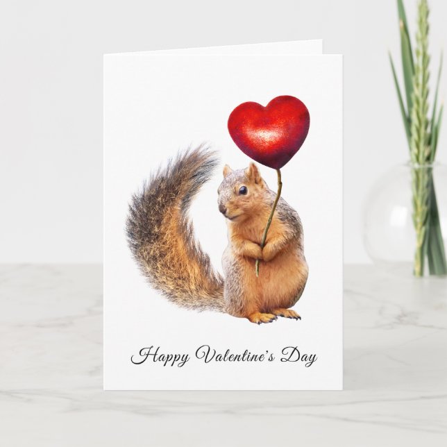 Squirrels with Heart on Stick Valentines Card (Front)
