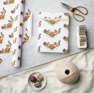 Squirrels with Mushroom Heart Wrapping Paper