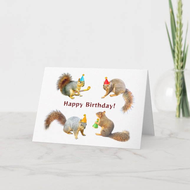 Squirrels with Party Hats Birthday Card (Front)