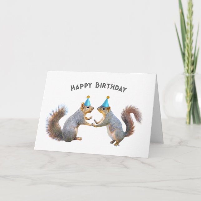 Squirrels with Party Hats Birthday Card (Front)
