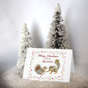 Squirrels with Peppermint Candy Christmas Card