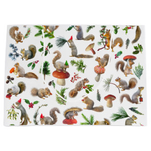 Squirrels with Red and Green Gift Bag