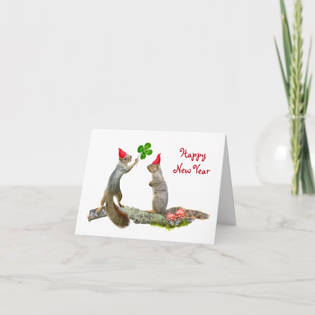 Squirrels with Red Caps New Year Card (Front)