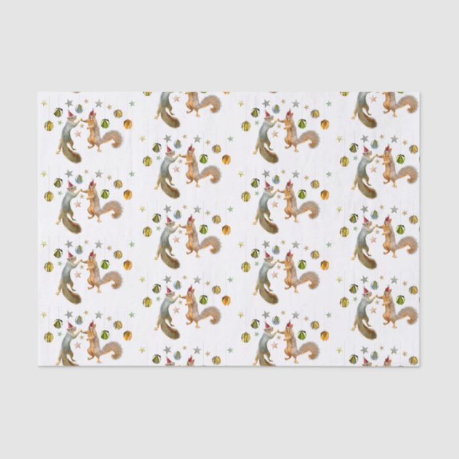 Squirrels with Star Decorations Tissue Paper (Front)