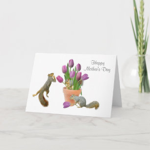 Squirrels with Tulips Mother's Day Card