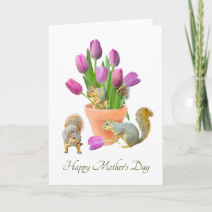Squirrels with Tulips Mother's Day Card
